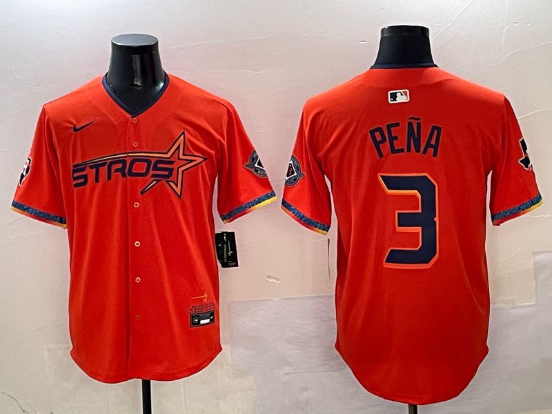 Men Houston Astros #3 Pena Orange Five generation Joint Name Nike 2025 MLB Jersey style 6->houston astros->MLB Jersey